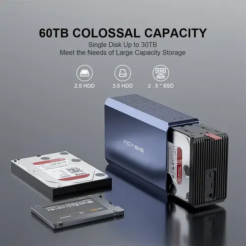 Acasis EC-7351 External Dual Bay RAID Case – USB to SATA RAID HDD Enclosure - Image 3