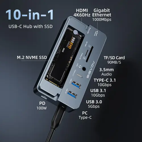 ACASIS CM073 10-in-1 Docking Station with M.2 NVMe SSD Enclosure - Image 3